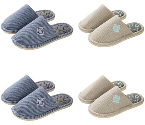 Teceyfeet Gästehausschuhe Set Waschbar,4 Paar Unisex Hausschuhe Set Winter Warm Gästepantoffel Filzpantoffeln Rutschfest Pantoffeln Slippers Ideal für Gäste, Familie, Hotel, Reisen