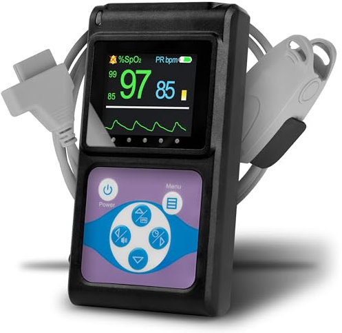 Pulox Pulsoximeter PO-650A Handheld Puls- und SpO2-Messgerät mit externem Sensor für Langzeitmessung mit Datenspeicher und akustischem Warnsignal