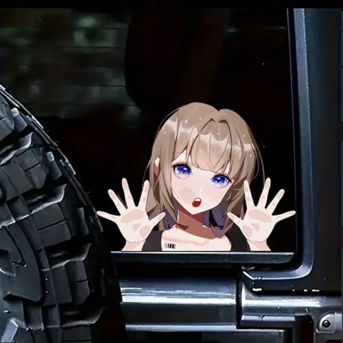 Nouiroy 3D Anime Peeking Sticker Anime Peeker Car Decal for Women Double-Side Self-Adhesive Anime Cartoon Girls Sticker for Cars Windows Bumpers Computer Laptop (Tattoo Girl, Hitting Glasses)