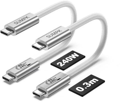 SUMPK Cavo corto USB4 da 30 cm, 240W USB C a USB C 40gbps ricarica veloce, cavo di monitor video 8K per dispositivi Thunderbolt 4, Thunderbolt 3 e USB4