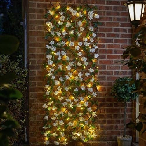 Garden Mile Solar In-Lit Trellis Artificial Leaf Trellis Panel Spring and Summer Garden Decoration Light Up Climbing Faux Plants Leaves (180 x 90cm, Hydrangea)