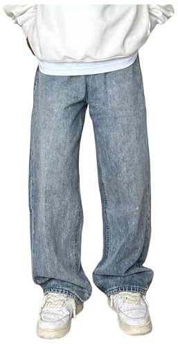Herren Baggy Jeans Y2K Streetwear Skateboard Jeanshosen Vintage Jungen Jeans Hip Hop Style Breite Hosen Teenager Jungen Straight Leg Denim Hosen Loose Fit Pants Classic Regular Hosen