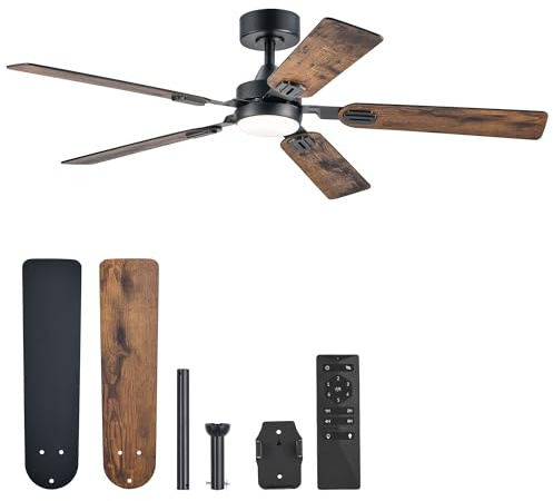 VONLUCE Ceiling Fan with Light Remote Control, 36/ 42/52 Modern Ceiling Fans with Timer 6 Speeds Quiet Reversible Motor, 91/107/132 cm Indoor Outdoor Ceiling Fan for Living Room Kitchen Patio