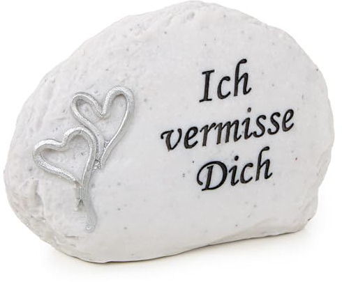 Logbuch-Verlag gravdekoration sorgssten med text Jag saknar dig gravsmycke i marmorutseende ljusgrå 12 x 7,5 x 4,8 cm