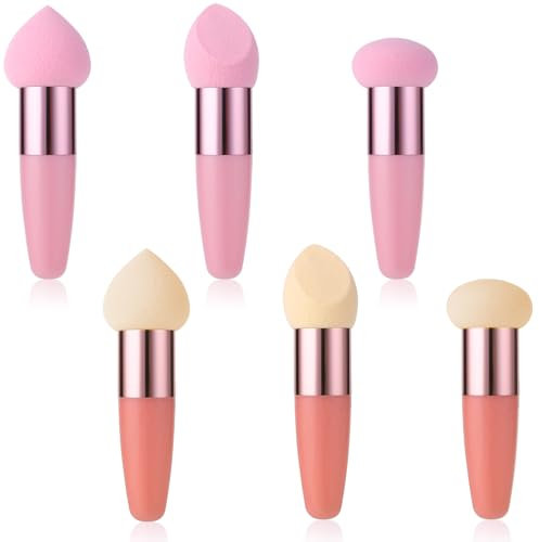 Sibba Makeup Sponge Holder Powders Puff 6 PCS Beauty Blender Blending Applicator Mushrooms Foundation Brushes Facials Cream Handle Brush Cosmetic Head Small Blusher Make Up Set Concealer Color