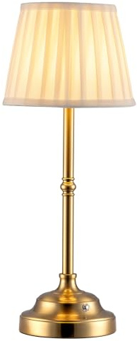 KDG Portables Cordless Table Lamp, Fabric Shade Desk Lamp, 4000mAh Rechargeable Battery Powered Lighting, Dimmable Light for Dining Room, Bedroom, Bedside, Bar, Night Light, Camping, Balcony (Gold)