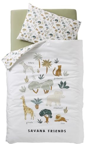 VERTBAUDET Parure Housse de Couette et taie d'oreiller bébé Savana Multicolore 80X120 40X60