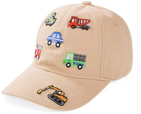 QKURT Cappello da Sole per Bambini, Cappellino da Baseball da Pescatore Estivo, Berretto da Spiaggia con Protezione Solare con Motivo di Auto Carino per Bambini dai 3 agli 8 Anni