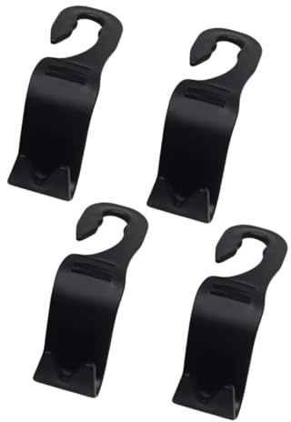 Cabilock 4pcs Car Back Seat Organizer Hooks Material Hangers for Groceries Handbags More Sleek Practical Design for Interior Heavy-Duty Headrest Accessories Black