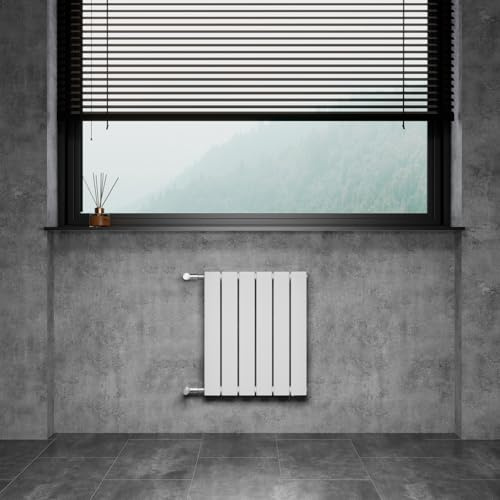 WITEN&NOCK Radiatore di design, piatto, colore bianco, con attacco laterale, distanza mozzo: 500 mm, 45 x 55 cm, monostrato, con valvole termostatiche incluse