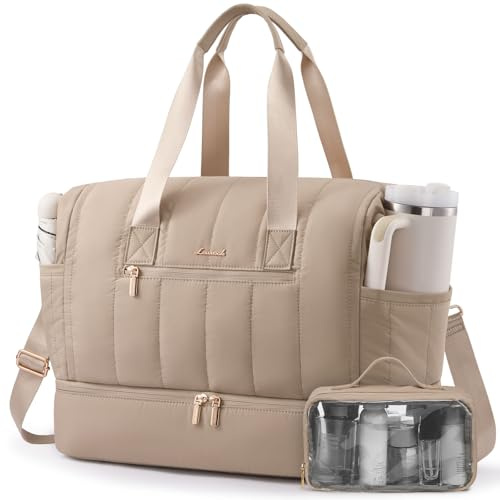 LOVEVOOK Resväska, dam, weekender väska, stort handbagage, resväskor, kaki, 40L-2PCS, sportväska