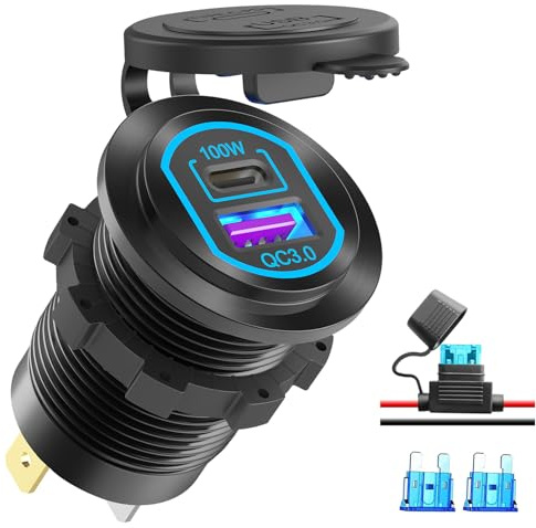 12 Volt USB C-Uttag PD 100W USB-Port för Bärbar Dator Och QC3.0 18W Billaddare Aluminiumlegering, Snabbladdning Infällt Fäste Ersättning för Cigarettändare DIY-Tillbehör för Husbil, Båt, Lastbil, Golf
