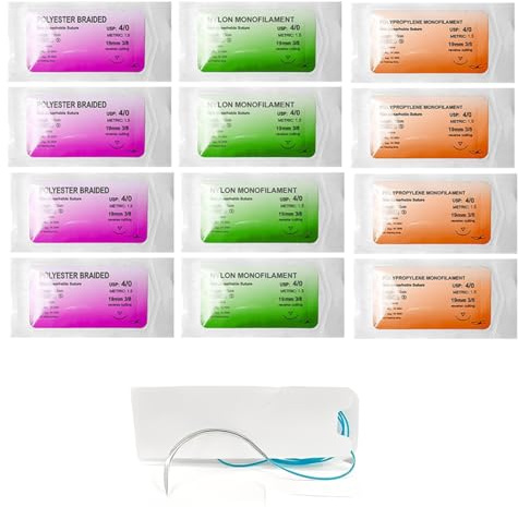 BLPRKOT 12 Pièces couture avec aiguilles d'exercices - Kit de couture chirurgicale - Kit d'aiguille et fil - Fil de pratique de suture idéal pour les étudiants Pratique de la suture