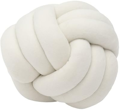 XIUsheUA Handknuten kudde dekorativ knuten bollkudde, ultramjuk, handvävd, rund, lammplysch, kudde, för soffa, vardagsrum och sovrum (WHITE)