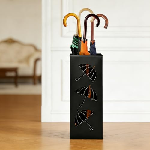 Umllpet Regenschirmhalter aus Metall, Quadratischer Schirmständer, Regenschirmständer, Schirmständer mit Modernem Design aus Metall für Regenschirme, Spazierstöcke, Packpapier Trekkingstöcke (Schwarz)