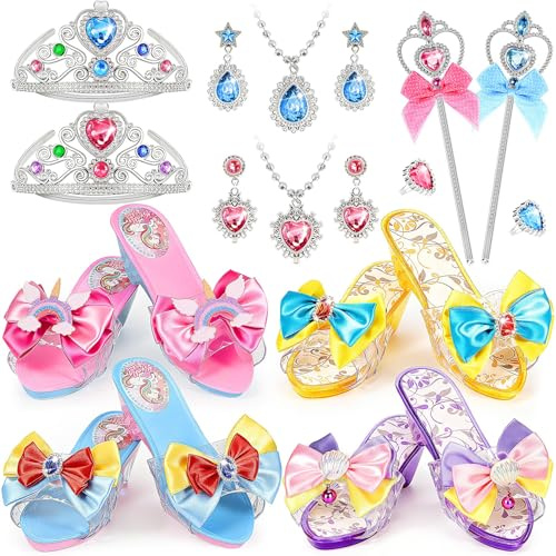 Zapatos Princesa niñas niña Princesa, Set para Vestir temática Real con Accesorios Infantiles, Corona y Varita mágica, Collar, Pendientes y Anillos, Zapatos Disfraz niña para Juegos, Regalo Infantil