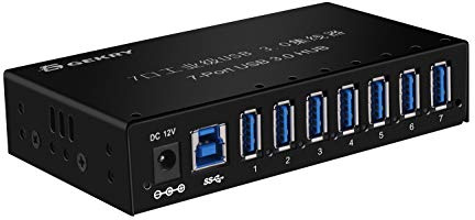 GEKRY USB 3.0 Hub, USB Data Hub, Metal Case Mountable 7-Port Powered USB Hub 3.0 with 36W AC Adapter-Type A