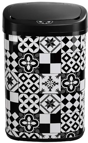 KITCHEN MOVE Cubo de Basura de Cocina automático Majestic de 58 L, con azulejo de Cemento, de Acero Inoxidable con fleje