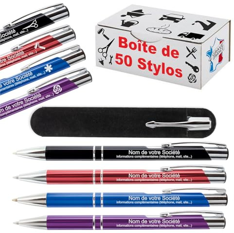 Gravure Events Lot de 50 Stylos Personnalisés Publicitaires Gravés au Nom de l'Entreprise - Objet de Communication pour Événement Professionnel - Cadeau Clients Noël & Fin d'Année, Goodies Logo