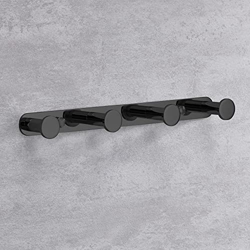 Lolypot Ganchos Toalla Gancho Percheros de pared Bata Percha 304 Acero inoxidable Perchero pared de Cocina Baño Colgadores Gancho de puerta (Perforación, negro 4 ganchos)