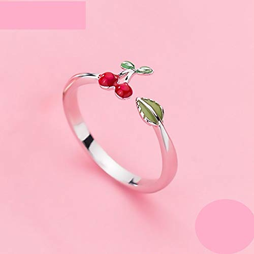 KHJH Anillo Abierto Ajustable,925 Plata Moda Forma De Hoja De Cerezo Anillos Joyería Romántica Boda Citas para Pareja Niña Dama