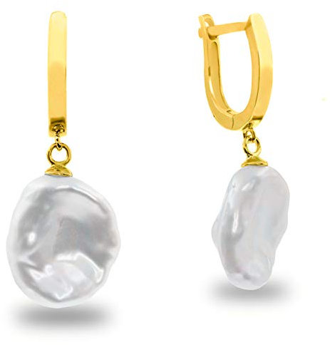 Damen Perlen ohrringe Süßwasser Zuchtperlen - große Keshi Barock Perlen 12,00-13,00 mm von Secret & You - Hochwertiges vergoldetes Sterling silber 925