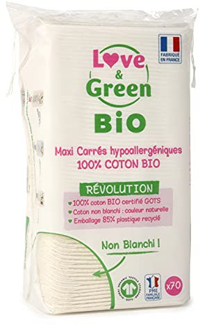 Love & Green Maxi-Quadrate, Bio-Baumwolle, 70 Stück