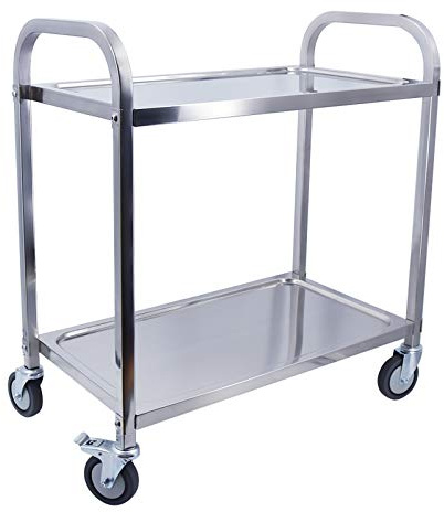 TAIMIKO - Carro de Servicio (Acero Inoxidable, con Ruedas, 2 bandejas, Carrito de Restaurante, con Ruedas, Almacenamiento móvil, Bandeja
