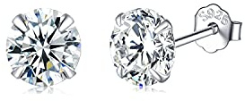 SNORSO Boucles d'oreilles Femme Argent 925, Clous d'oreilles Zircone Cubique 5mm Rondes pour Femme Fille