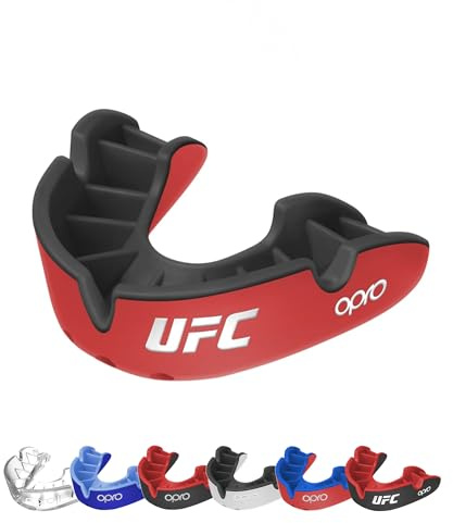 OPRO Silvernivå UFC munskydd för vuxna och ungdomar med fodral, barntandköttsskydd med revolutionerande monteringsteknik för UFC, MMA, boxning, BJJ och andra stridssporter (röd, ungdom)