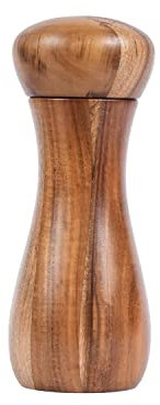 DeroTeno Pfeffermühle, Mahlmühle, einstellbares Keramikmahlwerk für Pfeffer und Salz, Akazienholz, Höhe 15.5 cm, Durchmesser 6 cm (Tablett ist NICHT inbegriffen)
