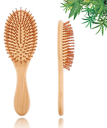 YUNAI Spazzola per capelli in bambù naturale massaggio spazzola, adatta per donne, uomini e bambini con capelli spessi/sottili/crespi/secchi, massaggio del cuoio capelluto, vegano