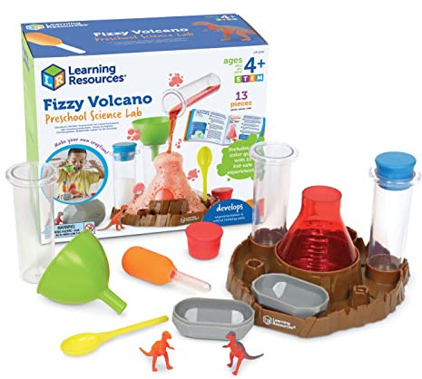 Learning Resources Fizzy Volcano- Vetenskapslaboratorieuppsättning för förskolan, 4+ år, Fizzy Volcano Reactions vetenskapliga experiment för barn, STEM-leksaker för barn, 13 delar