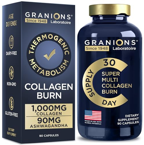 Granions Thermogenic Hydrolyzed Collagen Burn - Hyaluronic Acid, Vitamin C - Cellulite Defense and Dermal Repair Multi Collagen Peptides Capsules for Women and Men - 90 Pills