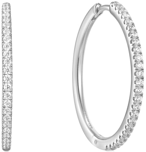 ANIA HAIE Damen Creolen GLAM ROCK Ohrringe aus 925 Sterling Silber, besetzt mit 50 Zirkonia, Größe: 23 mm, inkl. Geschenkverpackung
