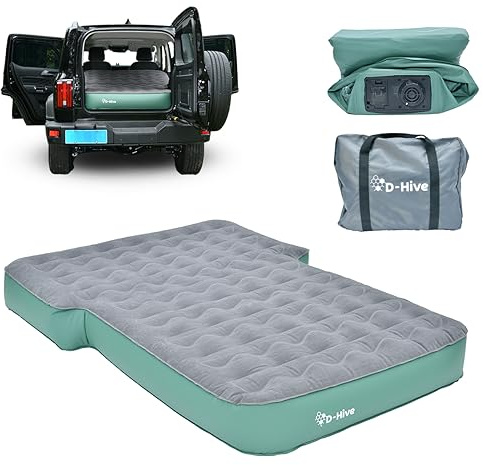 D-Hive Full Size SUV Air Mattress, Easy to Install with Built-In Pump, Quick Inflation, Anti-Deflate, Fits 2 People, Green