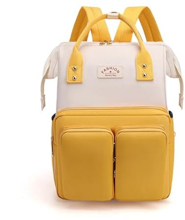 SONARIN Multifonctionnel Portable Sac à Dos à Langer pour Bébé,Grande Capacité Imperméable Sac à Langer Sac de Maternité Sac à Couches de Voyage avec Crochets de Poussette(Jaune)