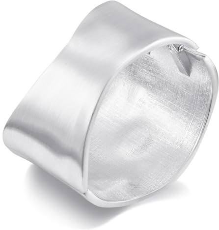 LILIE&WHITE Bracelet Femme Argent Manchette Large Satiné Design Vague Hypoallergénique Anti-Ternissement Fermoir Charnière Bijou Statement Fait Main Cadeau Anniversaire