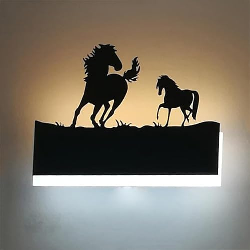 FYLARY Applique LED da Parete Interno, Lampada da Parete Montagna Vintage Luci da Parete Interno per Camera da Letto Soggiorno Scala, 12W (Cavallo)