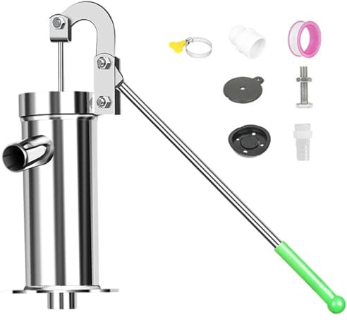 Manuelles Brunnenpumpe, Handwellpumpe Leckdicht großer Wasserströme Edelstahl -Handbuch mit langem rotbarem Griff und Zubehör für Wasser bis zu 8 m Tiefe 360 ​​°