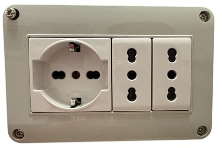 Cassetta Elettrica Pronta all’Uso per interni IP40 – 1 Presa Schuko + 2 Prese Bipasso Universali – Scatola Elettrica da Parete per Garage, Cantina, Interni Coperti, Camper