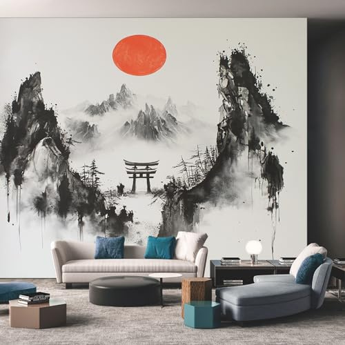 Générique Papier Peint Panoramique Japonais Montagnes Japon - Papier Peint Pour Chambre, Salon, Mur TV Artistique, Restaurant Décoration Image Photo Murale, 100 x 70 cm LHGU47