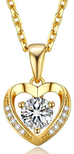 MomentWish Necklaces For Women Gold Moissanite Heart Pendant Silver Gift