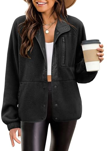 Zeagoo Women Cozy Fleece Jackets Western Aztec Snap Button Down Fuzzy Jacket Black Coats Outerwear 2025