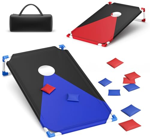WildFun Juego de Cornhole para Exteriores para Adultos y Niños, Set de Cornhole Toss Portátil con 8 Saquitos de Cornhole y Bolsa de Transporte para Exterior, Interior, Patio Trasero, Césped, Playa