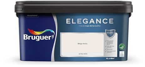 Bruguer ELEGANCE Pintura Monocapa ExtraMate, Paredes y Techos, Interior, Exterior protegido, Alta Durabilidad, UltraLavable, Resistente al Desgaste y Manchas Beige Arena 4L
