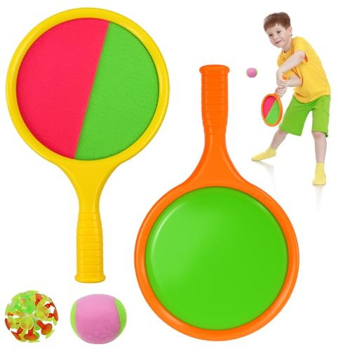 WEFHEF Klettball Fangspiel für Kinder Ball Fangspiel Fangballspiel Klettballspiel Ball Spiele Klettball Strandspielzeug 2 Paddel 2 Bälle für Party Garten Outdoor Ballspiele Spielzeug für Draußen