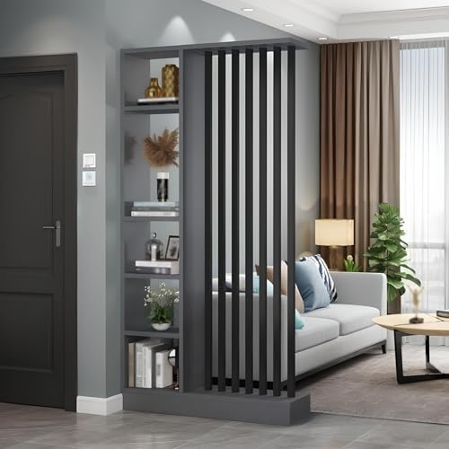 Colonna divisoria per ingresso dal pavimento al soffitto - Divisorio indipendente con ripiani, facile da montare, decorazione indipendente per camera da letto e ufficio (A Grey+Black, 100cm/39.4in)
