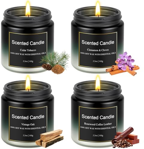 Bougie parfumées en pots de verre, coffret de 4 bougies parfumées, coffret cadeau de bougies d'aromathérapie en cire de soja naturelle, petits cadeaux de bougies parfumées pour homme, collègues, Noël