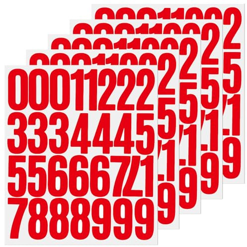 150 Numbers Labels,2 Inch 0-9 Pink Vinyl Red Self Adhesive Number Stickers | for File Folders,Lockers,Bins,Mailbox,Storage Box,Organizer - 5 Sheets
